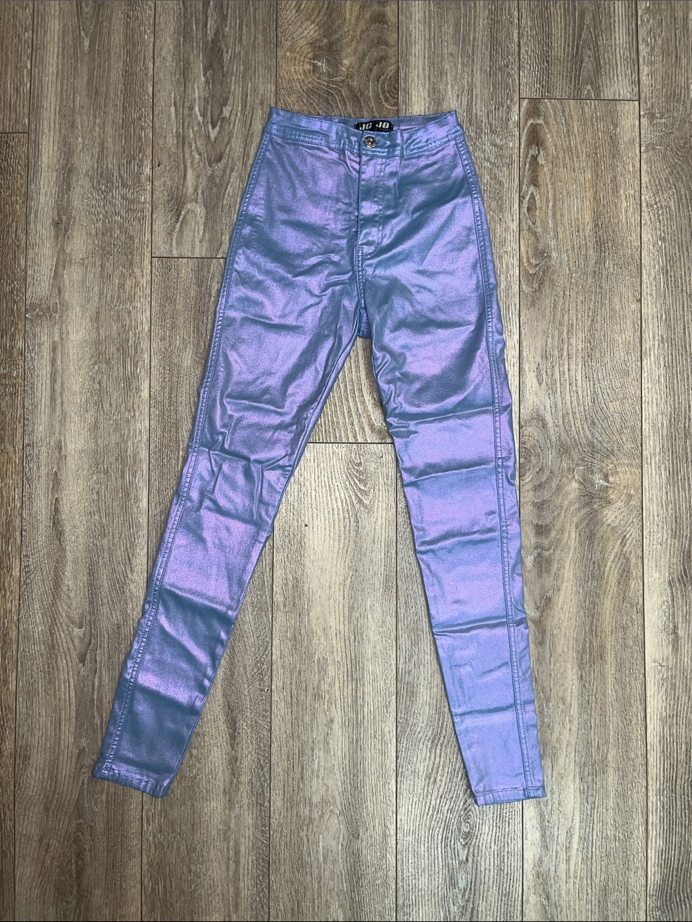 High-Rise Metallic Lavender Skinny Jeans